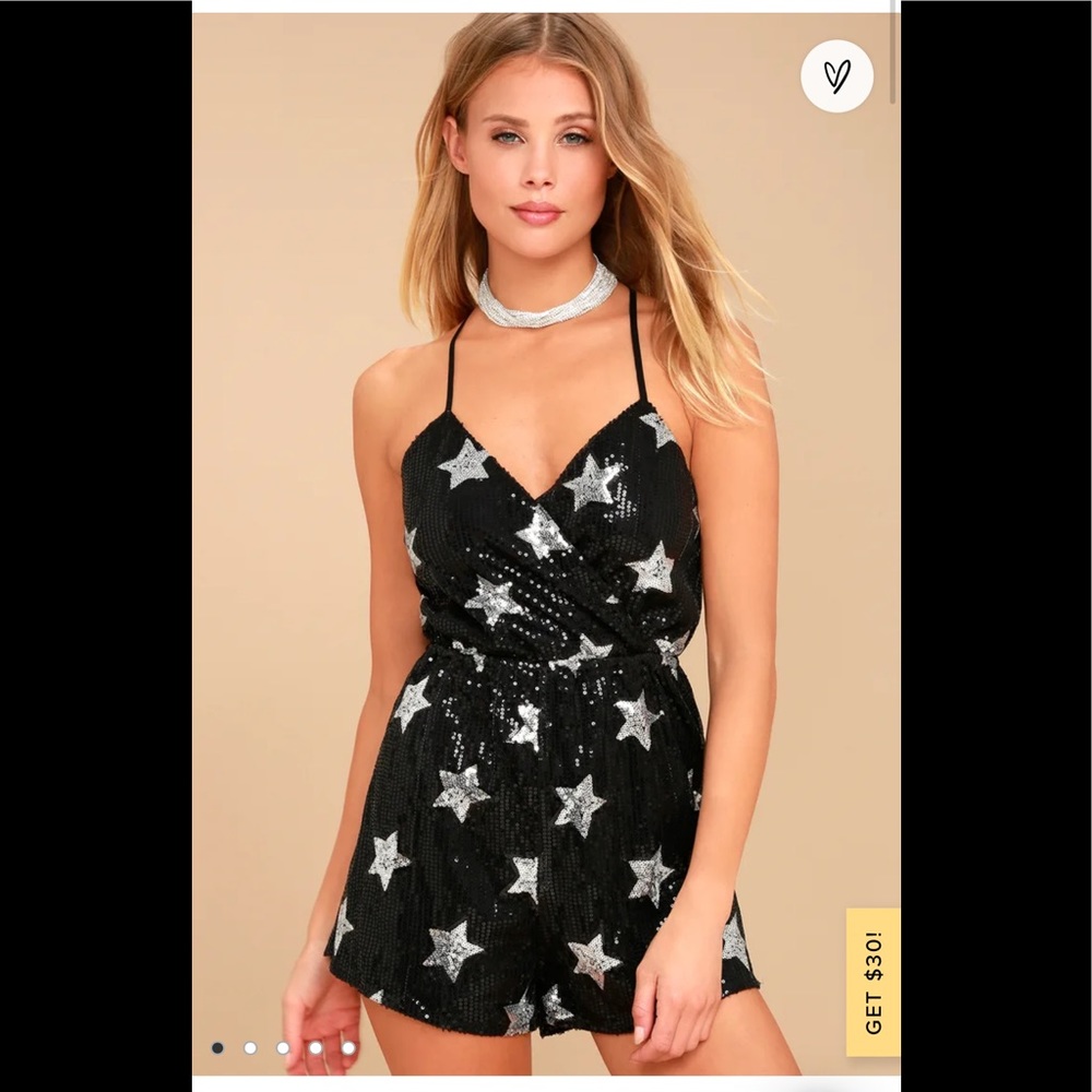 Black and Silver Star Sequin Romper
